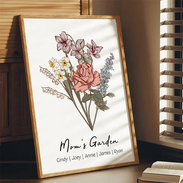 PERSONALIZED BIRTH FLOWER FAMILY BOUQUET NAMES FRAME - Regal Collective