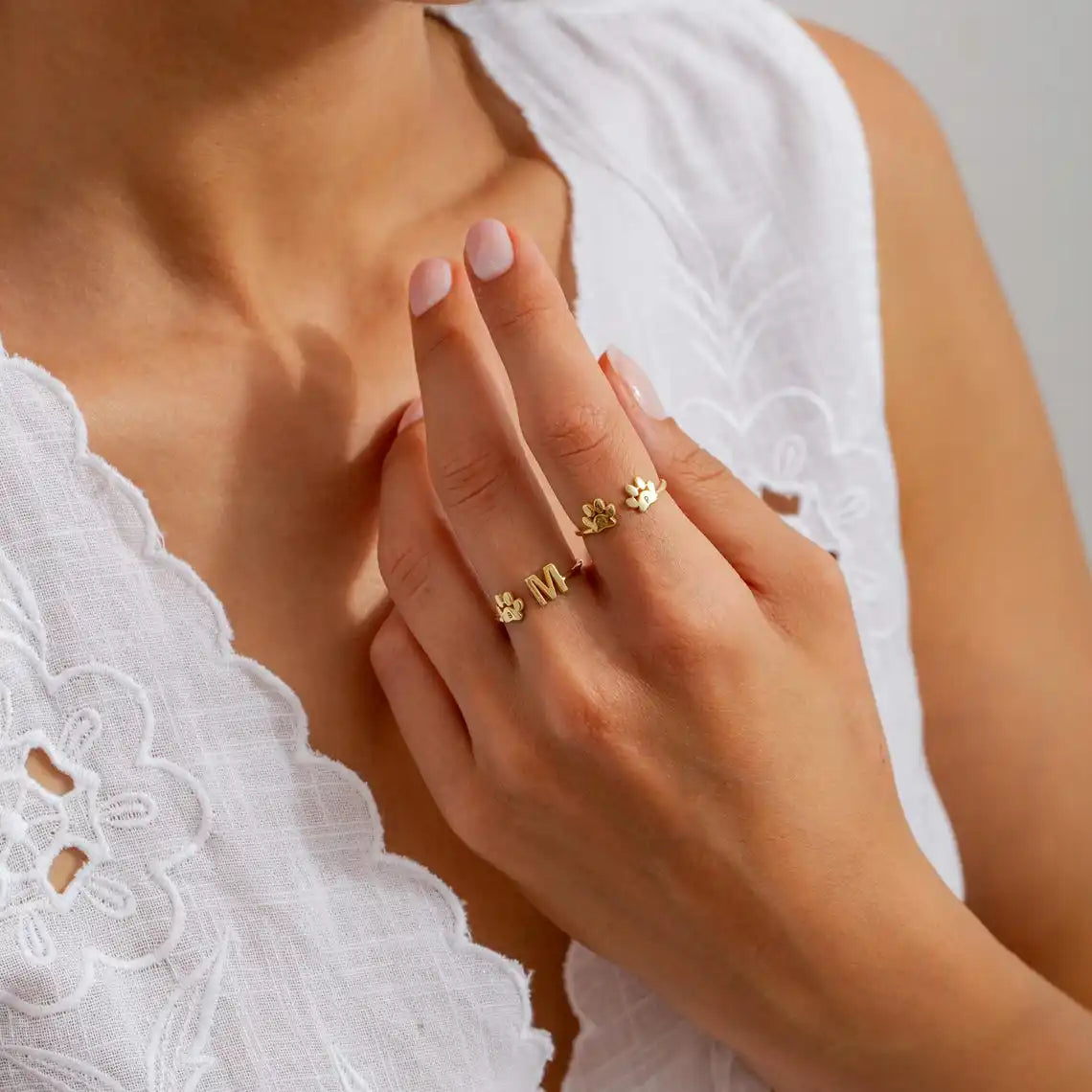 Personalized Engraved Paw Initial Ring