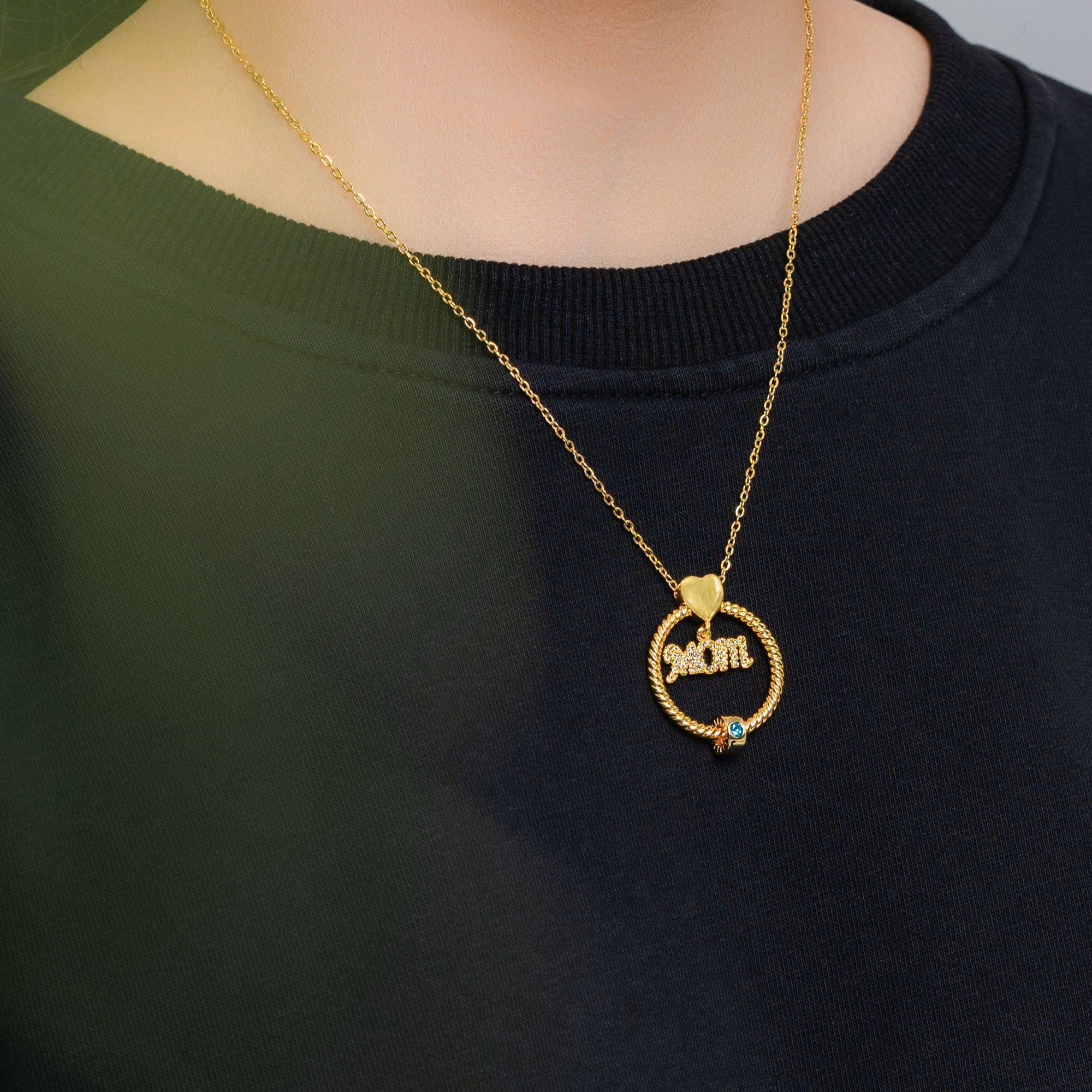 Personalized Circle Pendant Necklace with Engraved Names & Birthstone Beads - Regal Collective