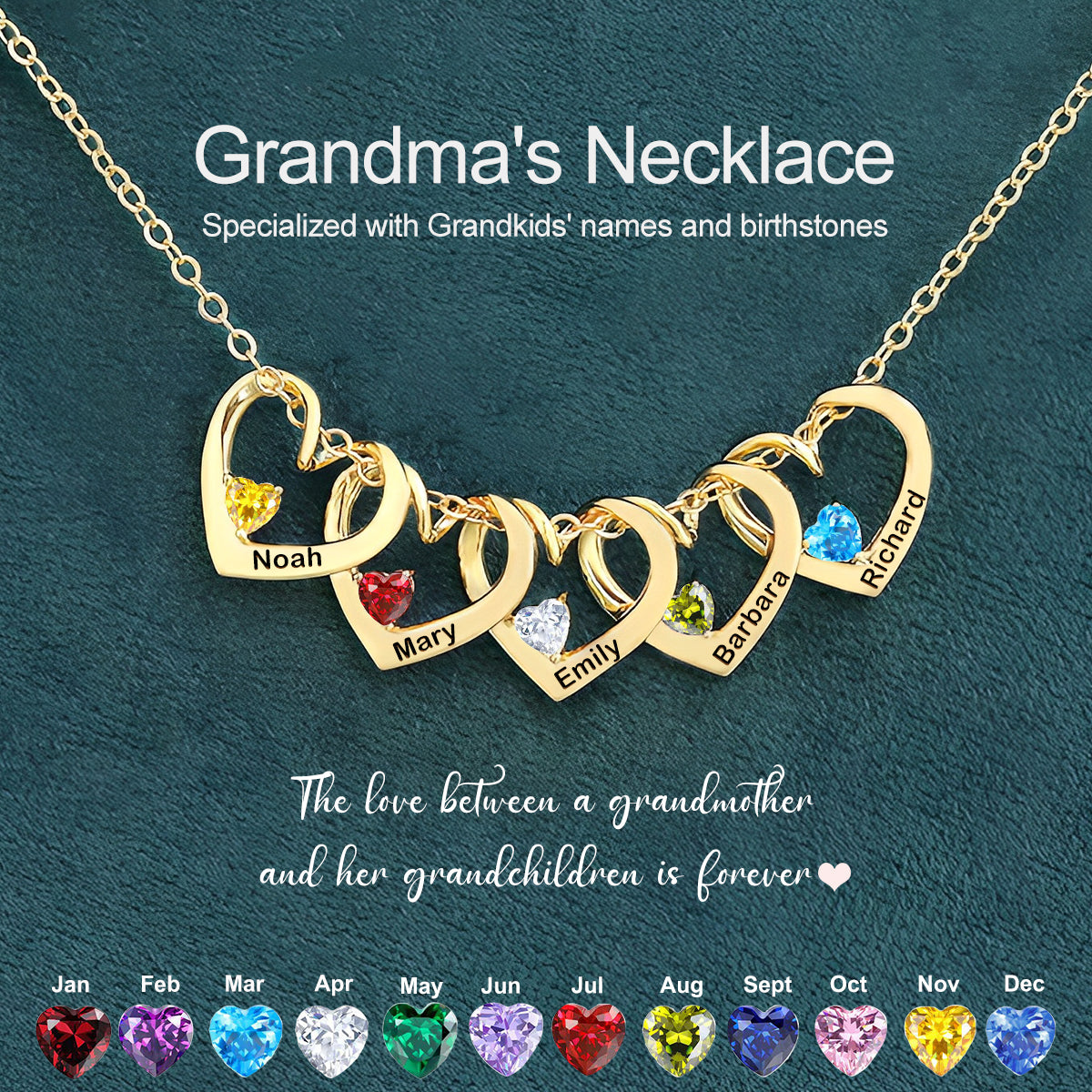 Personalized Heart Name Birthstone Necklace - Regal Collective