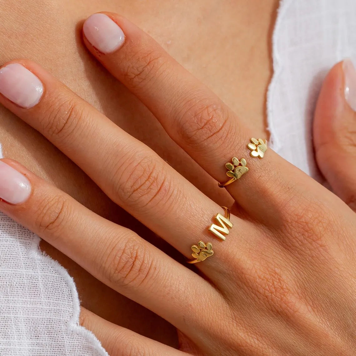 Personalized Engraved Paw Initial Ring
