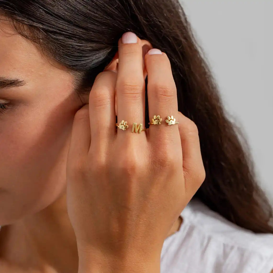 Personalized Engraved Paw Initial Ring