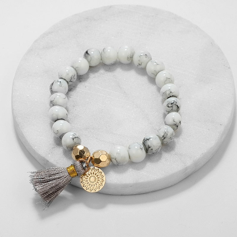 Marble Charm Boho Tassel Bracelet - Regal Collective