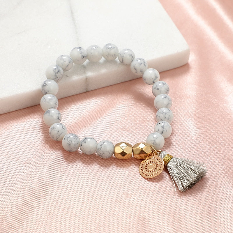 Marble Charm Boho Tassel Bracelet - Regal Collective