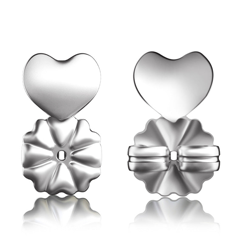 Rhodium Over Sterling Silver Heart and Flower Inspired Earring Lifter Push Backs , Shop LC