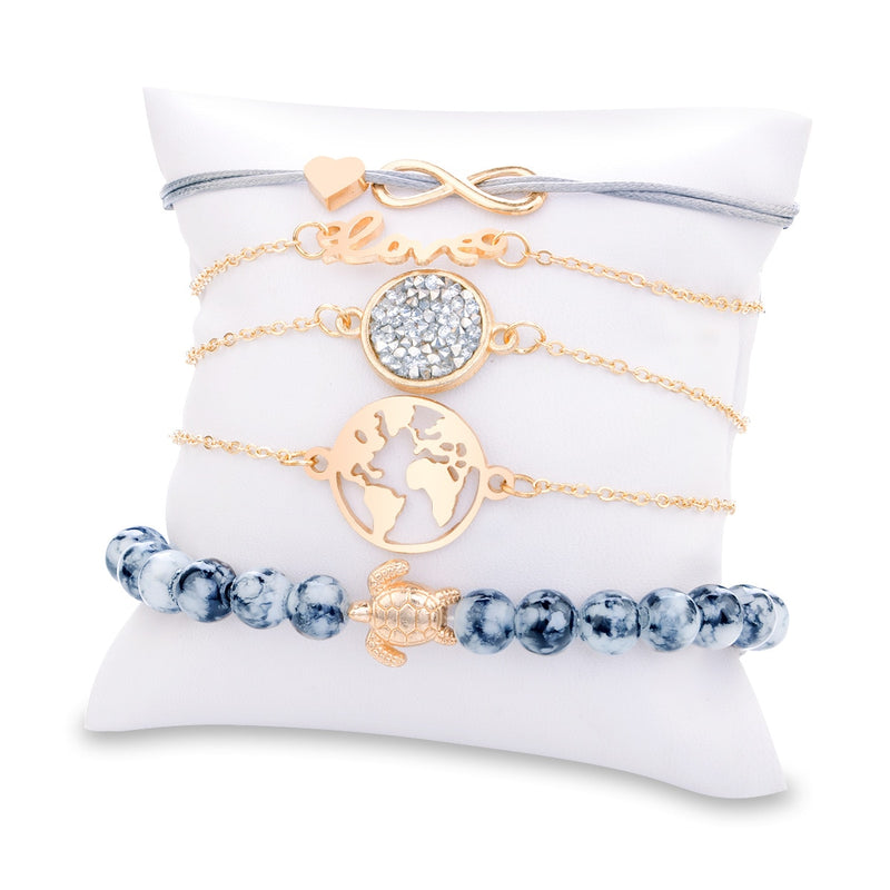 5PC Charm Boho Crystal Stone Infinite Chain Bracelet - Regal Collective