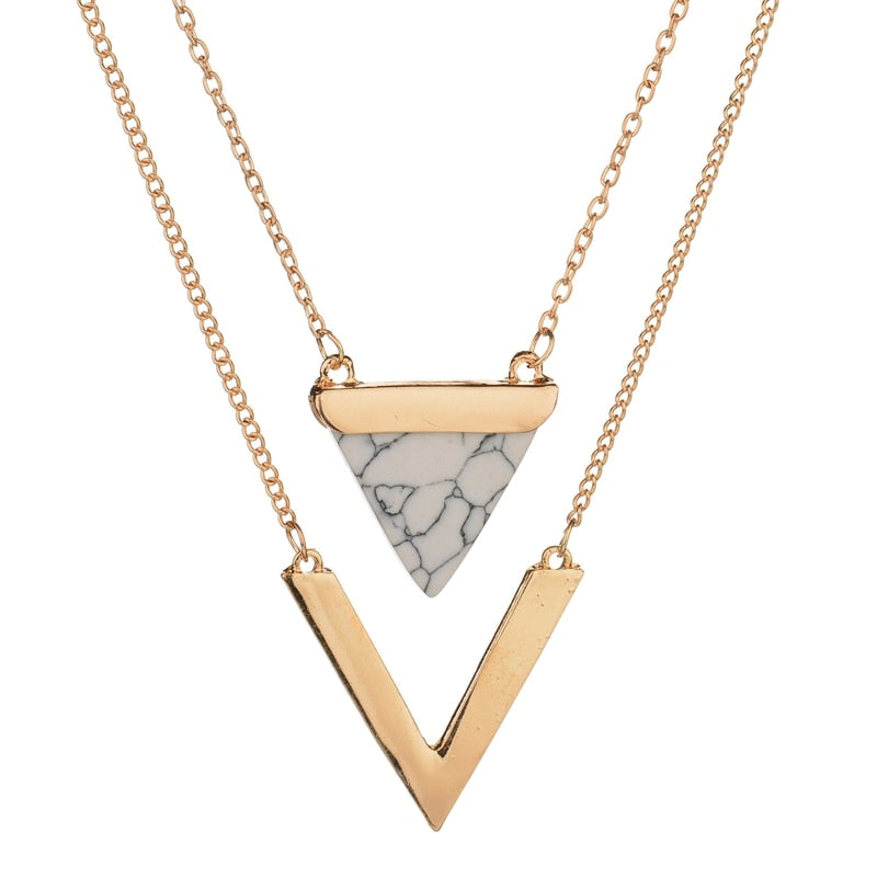 Triangle Faux Marble Stone Necklace - Regal Collective