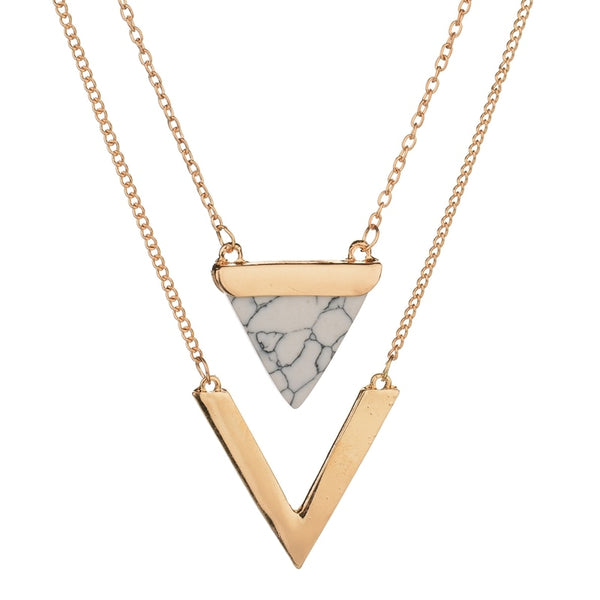 Triangle Faux Marble Stone Necklace - Regal Collective