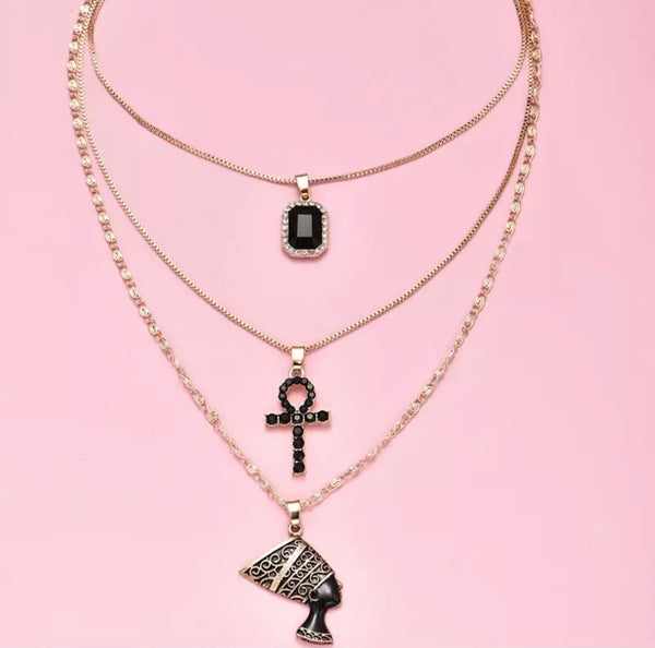 Crystal Cross Head Gems Multilayer Necklace - Regal Collective