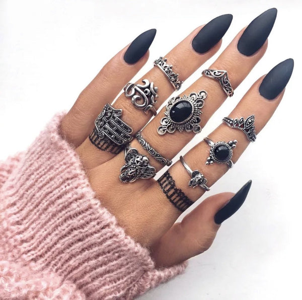 Black Gem Ring Set - Regal Collective