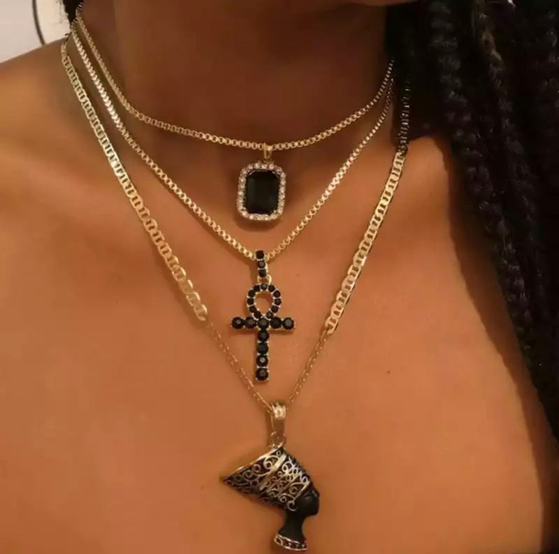 Crystal Cross Head Gems Multilayer Necklace - Regal Collective